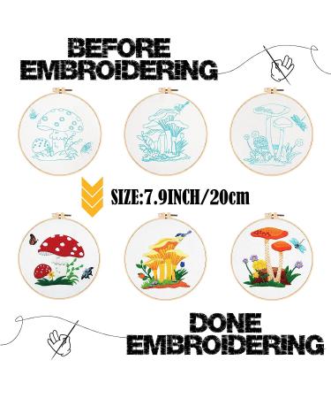 Embroidery Starter Kit: Mushroom Cross Stitch Set for Beginners - 5 Sets with Patterns, Instructions, Hoops, Needles & Threads - Buy Online on GoSupps.com