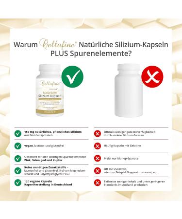 Buy Cellufine Natural Silicon from Bamboo - 75 mg Vegan Capsules | High Dose Silicon Supplement | 120 Natural & Preservative-Free Capsules - Buy Online on GoSupps.com
