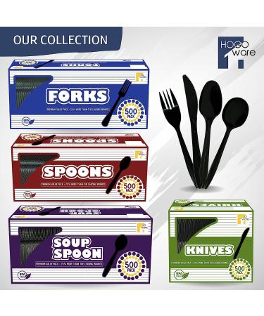 HOGOWARE 500 Black Plastic Forks - Medium Weight Disposable Cutlery for Take-Out, Parties, Picnics & Outdoor Events - Buy Online on GoSupps.com