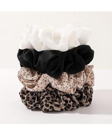 Big Silk Satin Scrunchies for Women | Oversized Hair Ties | Cute Jumbo Hair Accessories - Purple & Leopard - Buy Online on GoSupps.com