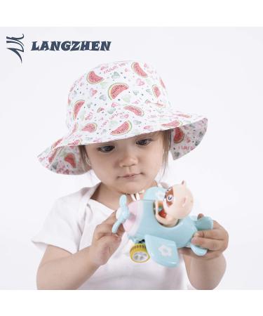LANGZHEN Baby Girls Sun Protection Hat | Adjustable Wide Brim Toddler Kids Play Hat | Watermelon XL - Buy Online on GoSupps.com