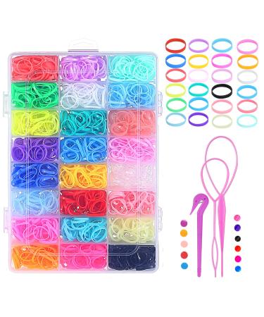 Wooyaya 2000pcs Scrunchies for Hair 24 Color Disposable Rubber Band Scrunchie in 24 compartments box Elastic Rubber Band Hair Ties for Girls(Including Auxiliary tools)