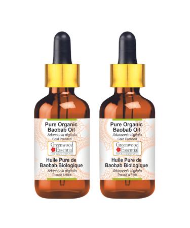 Greenwood essential natural pure baobab oil (Adansonia Digita) with glass dripper natural therapeutic quality cold -pressed (pack of Two) 100ml x 2 (6.76 oz)
