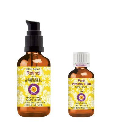 Deve Herbes Plant Based Retinol Face Serum with Linseed & Cotton Seed Oil for Personal Care 30ml (1 oz) with Free Pure Vitamin E Oil 10ml (0.33 oz)