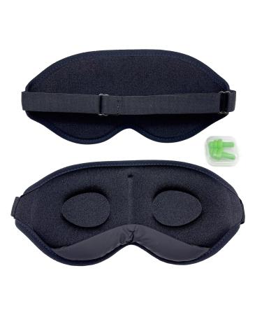 ECHOLLY Sleep Eye Mask-3D Contoured Cup Sleeping Mask-Eye Mask for Sleeping-100% Blackout Light Eye Cover with Adjustable Strap-Blindfold Sleep Masks for Men and Women 1Pair Ear Plugs