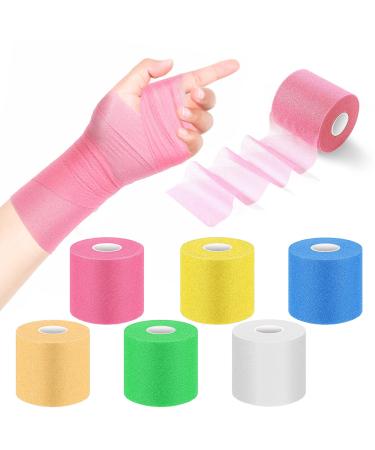 Pre Wrap Tape Athletic 6 Rolls Black Prewrap Headbands for Hair Foam Underwrap Sports Wrap-Beige White Blue Green Pink Yellow