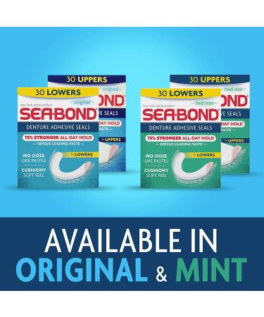 Sea Bond Denture Adhesive Seals Multipack - Zinc Free, All Day Hold - 30 Uppers and Lowers - Buy Online on GoSupps.com