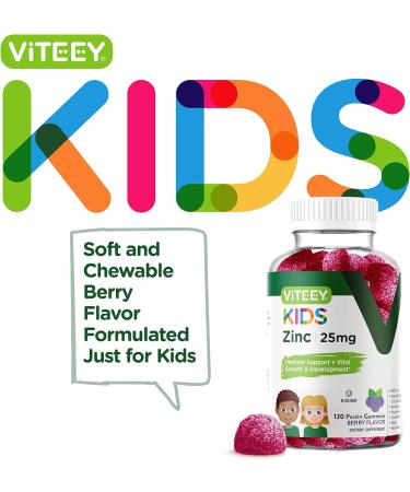 Kids Zinc Gummies 25mg - Immune Support & Antioxidant - Berry Flavor Chewable Supplement - Gluten Free & GMO Free - Buy Online on GoSupps.com