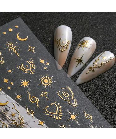 CHANGAR 8 Sheets Moon Star Nail Stickers for Nail Art Sun Totem Nail Decals Holographic Laser Gold Silver Nail Stickers Boho Sun Stars Moon Heart Nail Art Designs Decals for Women Nail Decora - Buy Online on GoSupps.com