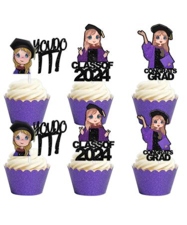 18pcs Glitter Dessert Cupcake Topper Cheer to Worldwide Popular Female Singer Graduation Theme Decor Pick for Fan Happy Congratulations Folklore Music Birthday Party Decorations Supplies
