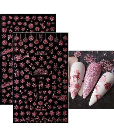 jmeowio 8 Sheets Christmas Glitter Nail Art Stickers Decals Self-Adhesive Snowflake Xmas Winter Holiday Cute Pink Nail Supplies Nail Art Design Decoration Accessories - Buy Online on GoSupps.com
