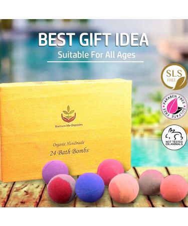 Nurture Me Organic Bulk Bath Bombs Gift Set - 24 Piece Moisturizing Bath Bomb Kit - Best Valentines Gifts for Women, Mom, Girls, Teens - 3.5 oz Each - Buy Online on GoSupps.com