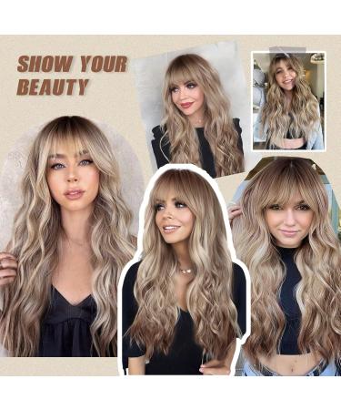 Shop Testar Blonde Wigs for Black Women - Long Wavy Curly Synthetic Wig with Bangs - Buy Online on GoSupps.com