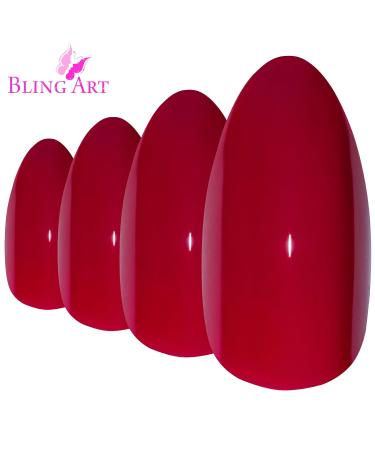 Shop Bling Art Red Polished Stiletto Almond False Nails - 24 Long Tips with Glue | International Shipping Available - Buy Online on GoSupps.com