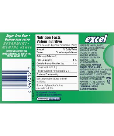EXCEL Spearmint Flavoured Sugar Free Chewing Gum 12 Pieces 12 Packs - Buy Online on GoSupps.com
