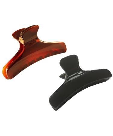 Parcelona French Salon Style Flat Set of 2 Small Tortoise Shell Brown and Black Narrow Jaw Hair Claw Clip Clutcher Clamp - Buy Online on GoSupps.com