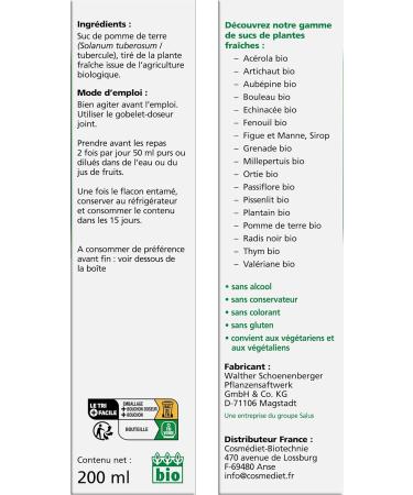 Salus Organic Potato Based on BIOIO Potato Juice Vegan No Additives 200 ml - Buy Online on GoSupps.com
