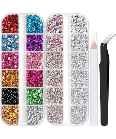 Two Packs of Flatback Rhinestones 4520 Pcs Colorful Nail Art Rhinestones Flatback Crystal ColorfulABTransparent White Rhinestone with Picker Pencil and Tweezer For Nail Art and Decoration 03-AB  Transparent White  Mixe