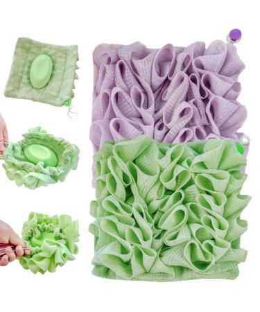 2PCS Fine Mesh Shower Loofah & Soap Storage Washcloth - Portable Exfoliating Bath Sponge with Drawstring for Ultimate Body Scrub - Buy Online on GoSupps.com