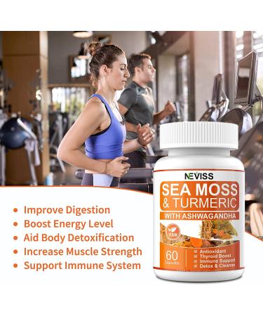 Organic Sea Moss Capsules 2 Pack - New Formula with Turmeric & Ashwagandha - Rich in Iodine - Immune & Digestive Support - Thyroid Supplement - Gut Cleanse - Seamoss Pills - 120 Capsules - Buy Online on GoSupps.com