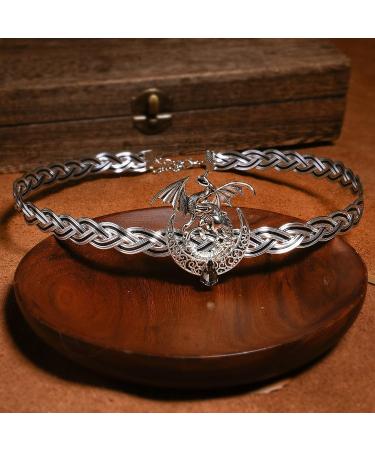 Coteeza Dragon and Moon Viking Crown Fairy Circlet Celtic Braided Headpiece Silver Black Renaissance Headband for Medieval Wedding, Carnival Cosplay - Unisex Hair Accessory - Buy Online on GoSupps.com