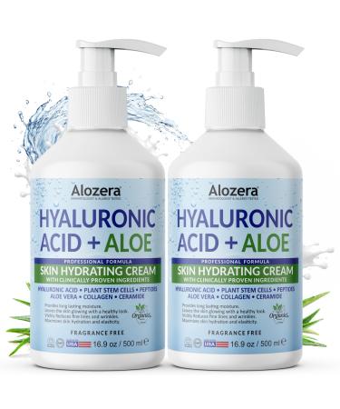 Alozera Hyaluronic Acid Body Lotion with Aloe & Stem Cells Daily Moisturizing Lotion for Dry Sensitive Skin Hydration Non-Greasy Lightweight Moisturizer Fragrance-Free 16.9 oz 2-Pack