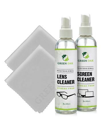 Lens and Screen Cleaner Kit - Green Oak Lens and Screen Cleaner Spray Combination - Safely Cleans Monitors, Phones, Tablets, TVs, Laptops, Eyeglasses, Cameras, Other Screens and Lenses (2-Pack)