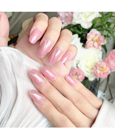 MENILITHS 24Pcs Long Pink Cat Eye Solid False Nails Sticker False Nails Acrylic Fake Nails Full Cover Nails Tips Artificial Finger Manicure for Women and Girls - Buy Online on GoSupps.com
