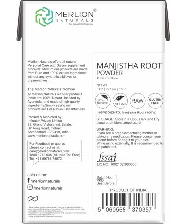 MERLION NATURALS Manjistha Powder 227g - Rubia Cordifolia | Pure and Natural - Buy Online on GoSupps.com