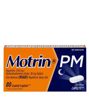 Motrin PM Caplets, 200 mg Ibuprofen & 38 mg Sleep Aid, Nighttime Relief for Minor Pains, 80 ct.