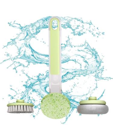 Fovolat Dish Scrub Brush with Long Handle | Pot Cleaning Brush with 3 Replaceable Brush Heads Dishwashing Brush for Pot and Skillet Scrubbing Stove Dish Pans Pots Cleaner Green