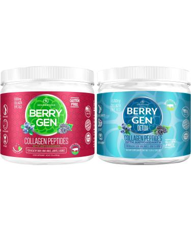 Berry Gen: Restore and Detox Collagen Peptides Powder Bundle - Natural Dual Action Formula - 30 Servings - Supports Hair Skin Digestion Gut and More - Made in The USA