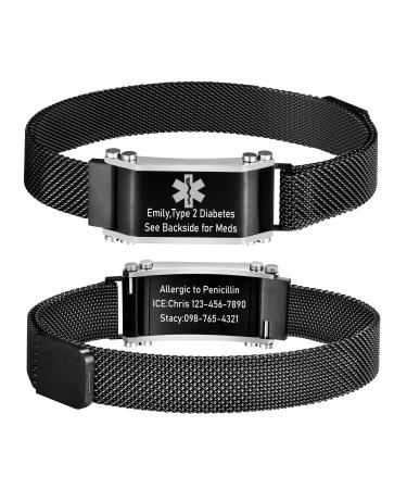VNOX Medical Alert Bracelets for Men - Ajustable Stainless Steel Mesh Emergency Medical Id Bracelets Wristband for Men Women 6-8.8 Inches 3