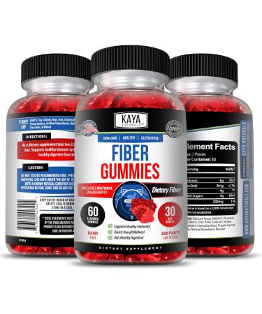 Kaya Naturals Fiber Gummies (60 Count) for Men and Women | High Fiber Supplement for Digestive & Gut Health | Immunity Boost | Dietary Fiber Gummies - Buy Online on GoSupps.com
