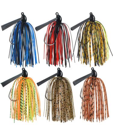 Fishing Jig with Weed Guard 3/8 oz Silicone Skirt Fishing Lures for Bass Perch Multi-Color Pack of 6 by Jigreat