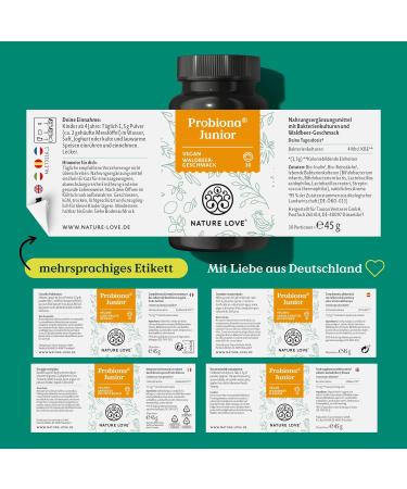 Nature Love Probiona Junior - Vegan Probiotic Powder for Kids (4+) | 45g | 5 Bacterial Strains & Inulin - Lab Tested - Buy Online on GoSupps.com