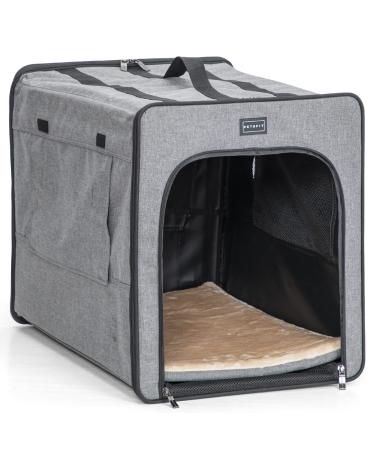 Petsfit Sturdy Steel Frame Soft Dog Crate, Collapsible for Travel M: 24" x 18" x 21" Light Grey A
