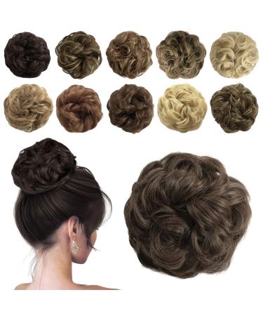 Sofeiyan hair part hair tendrils updos Unordered ponytail chignon wavy untidy chignon hairstyles hair extensions for women darkest brown & bright auburn mixed 40g darkest brown & light Auburn mixed
