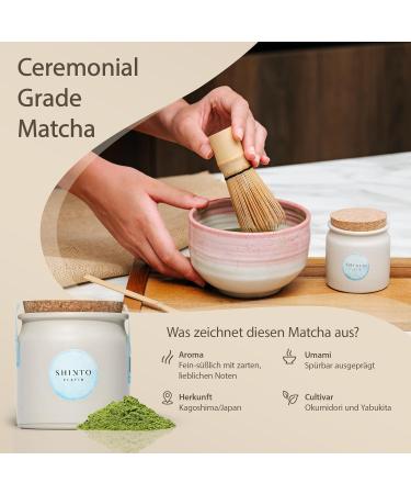 Shinto Bio Matcha tea Platin Ceremonial green tea powder shade & handpicked Direct import from Uji Japan reusable clay vessel 30g - Buy Online on GoSupps.com