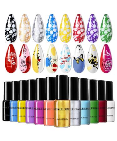 NICOLE DIARY Nail Art Stamping Polish - 12 Colors Stamping Nail Polish Set for DIY Nail Designs  Party  Holiday  Special Events