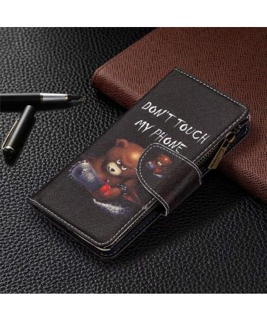 Miago Leather Wallet Case for Huawei Y5 2019 | 9 Card Slots Colorful Zipper Flip Cover Protective PU Leather Pocket - Chainsaw Bear Design - Buy Online on GoSupps.com