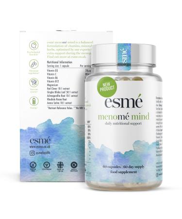 esm menom Mind - Daily Nutritional Support Before During and After The Menopause Two Month Supply of 60 Capsules Contain ashwagandha and Gingko biloba