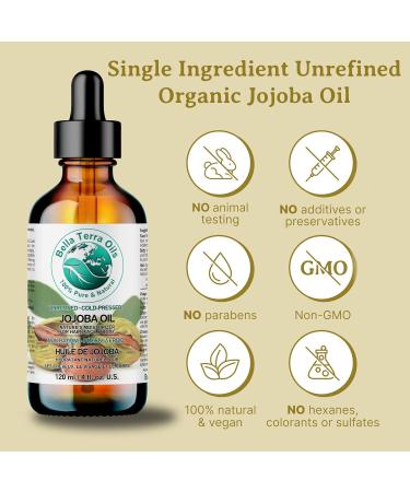 Jojoba Oil 120 ml 100% Pure Cold-pressed Unrefined Organic Premium Quality - Bella Terra Oils  - Buy Online on GoSupps.com