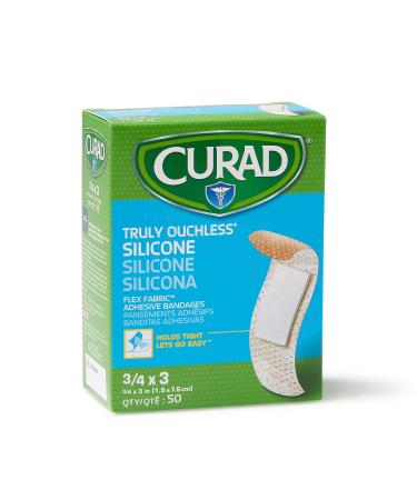 Curad Truly Ouchless Silicone Adhesive Bandages, Fabric Bandages, For Delicate Sensitive Skin, 3/4X3 (50 Count)