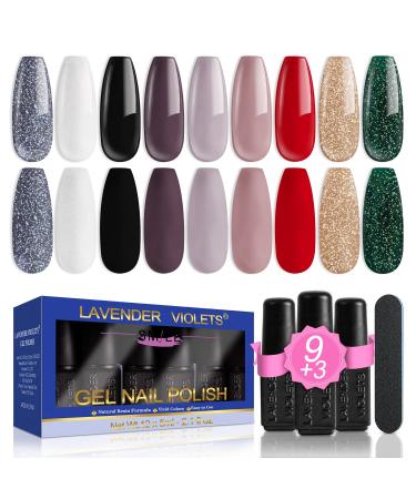 Lavender Violets 13 Pcs Gel Nail Polish Kit with 9 Colors Coat, 3 Bottles of Base Top Matt Top Coat and Nail File for Soak-off UV LED Gel Nail Art Design C965A D-Happy Holidays