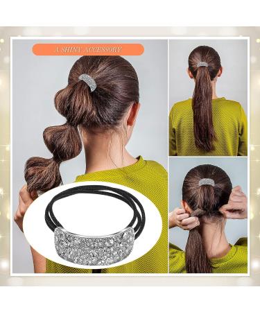Rhinestone Ponytail Holder Set - 2 Pieces | Elastic Diamond Hair Accessories | Gold & Silver Ponytail Cuff | Glitter Hair Ties for Women & Girls - Buy Online on GoSupps.com