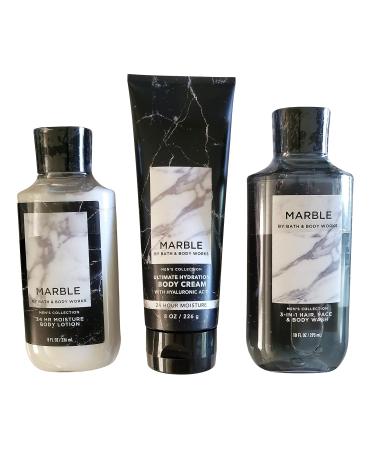 Men's Marble Trio Gift Set: Body Lotion, 3-in-1 Hair, Face & Body Wash, Body Cream - Full Size | Bath and Body Works - Buy Online on GoSupps.com