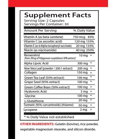 Anti-Wrinkle - Collagen & Resveratrol Skin Refresh Green Tea Leaf L-Glutathione Skin Bright Formula Hyaluronic Acid & Niacin Support Vitamin E Grape Seed Turmeric Root Blend 2Bot - Buy Online on GoSupps.com