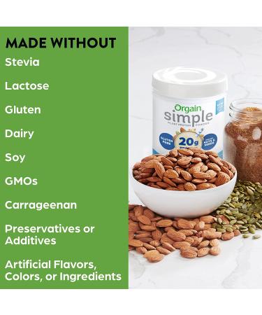 Orgain Simple Organic Vegan Vanilla Protein Powder - 20g Plant Based Protein, Fewer Ingredients, Dairy-Free, Gluten-Free, Non-GMO - 1.25lb - Buy Online on GoSupps.com