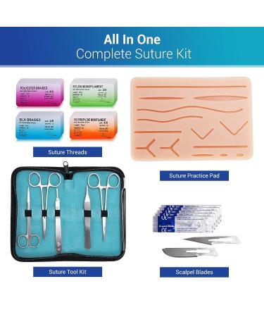 Alcedo Suture Practice Kit for Medical Students - Complete 32-Piece Set with Large Suturing Pad, Tools, and Threads - Ideal for Practice and Demonstration - Buy Online on GoSupps.com
